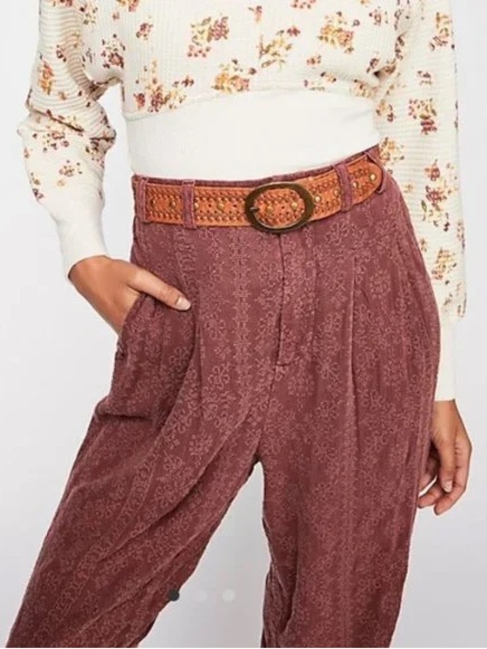 Free People Dark Mauve Embroidered Trousers 12 *Price Firm*